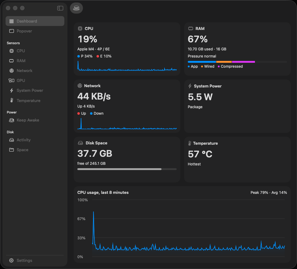 KeepStat dashboard on macOS