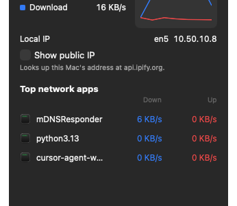 Top network apps with 16 point icons and a truncated name